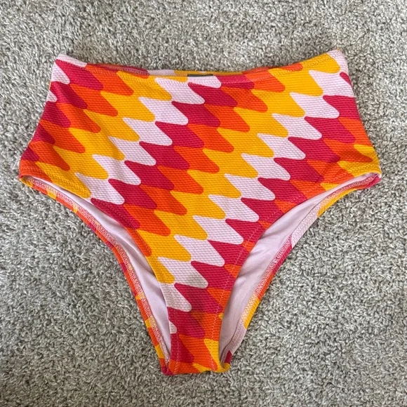 aerie High-Waist Bikini Bottoms in Pink, Orange & Red - Picture 1 of 3
